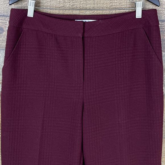 Trina Turk Textured Wide Leg Trousers Pants High Waist Maroon Size 12 - Picture 2 of 9